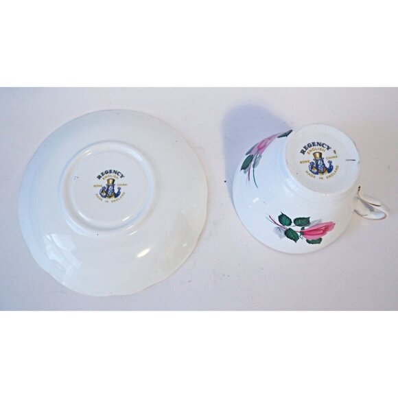 Tea Cup and Saucer Saucer Vintage Teacup Pink Roses Regency Bone China England - Picture 5 of 5